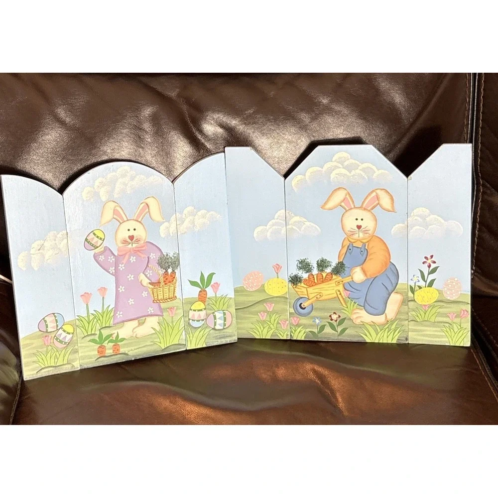 Wooden Easter Foldable Decor  Easter Bunny‎ Garden Carrots